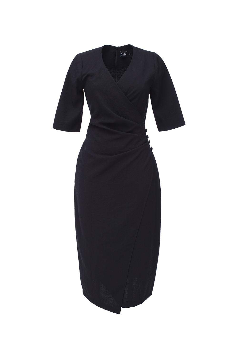 Đầm đen công sở nhấn eo tùng đắp chéo 