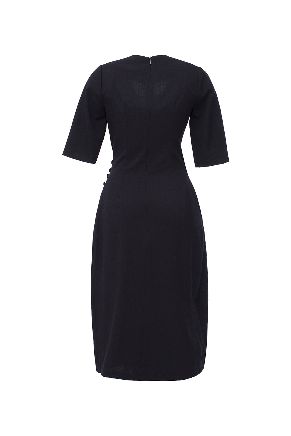 Đầm đen công sở nhấn eo tùng đắp chéo 