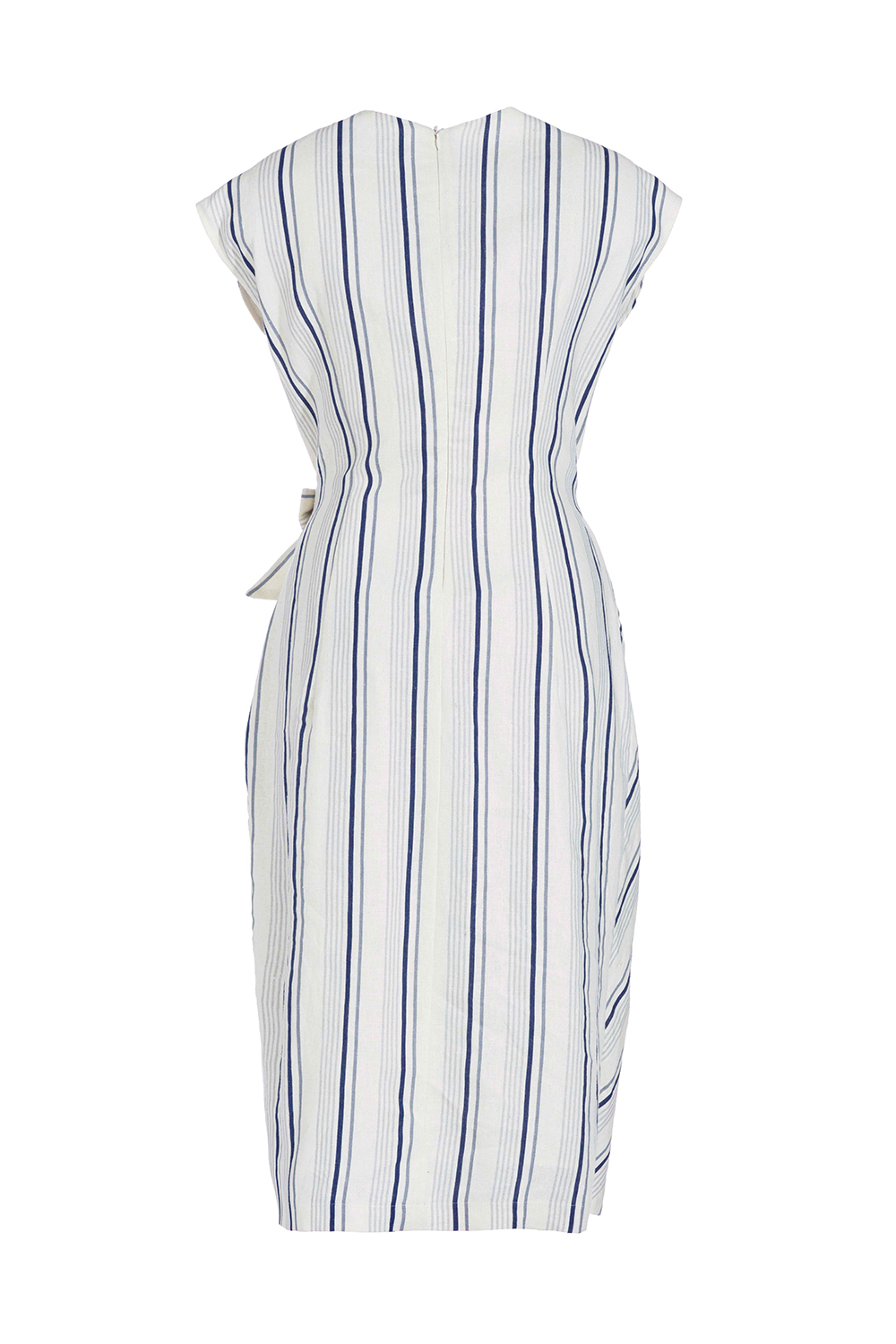 Đầm wrap dress sát nách kẻ sọc phối nơ 