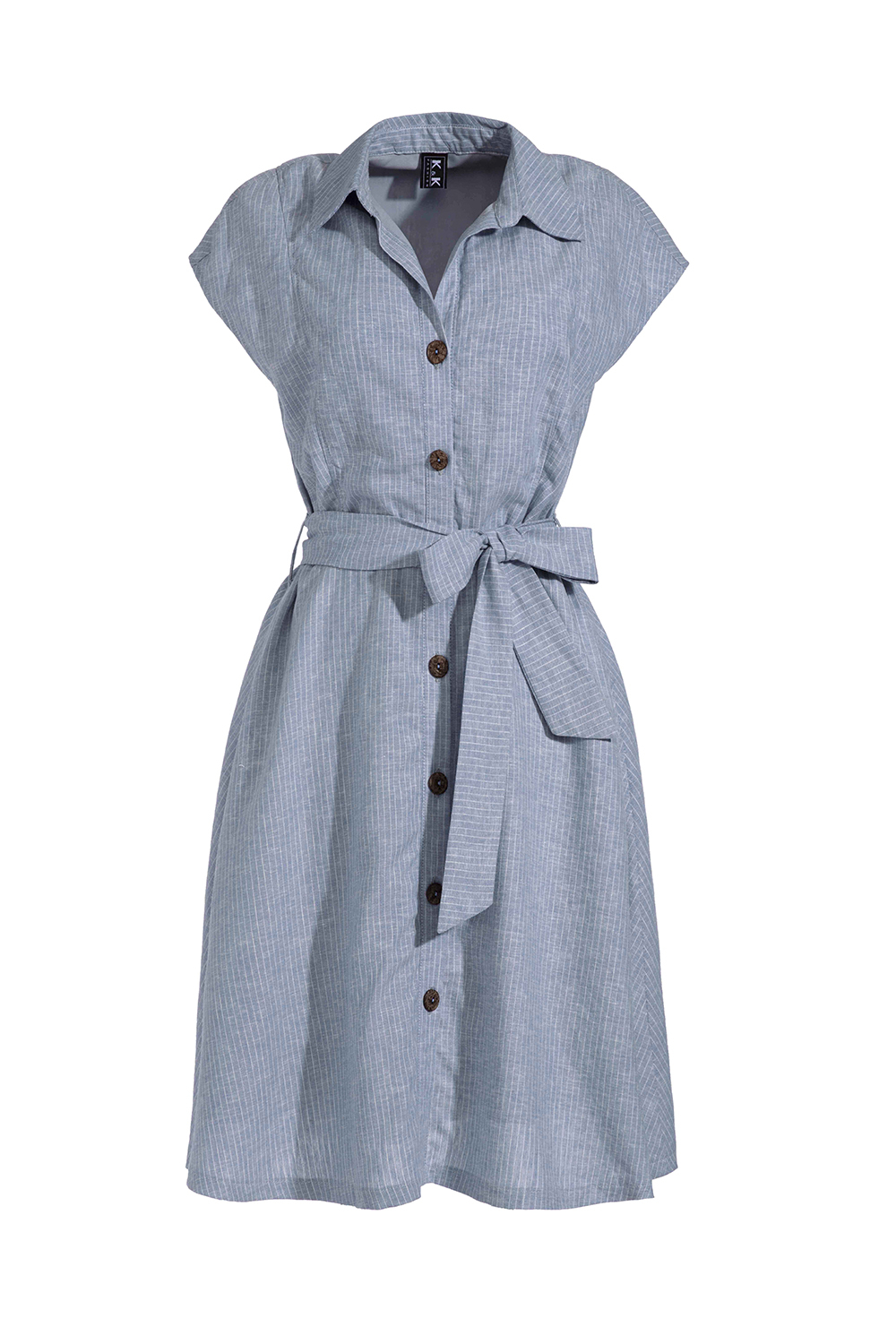 Đầm sơ mi họa tiết kẻ phối nơ 