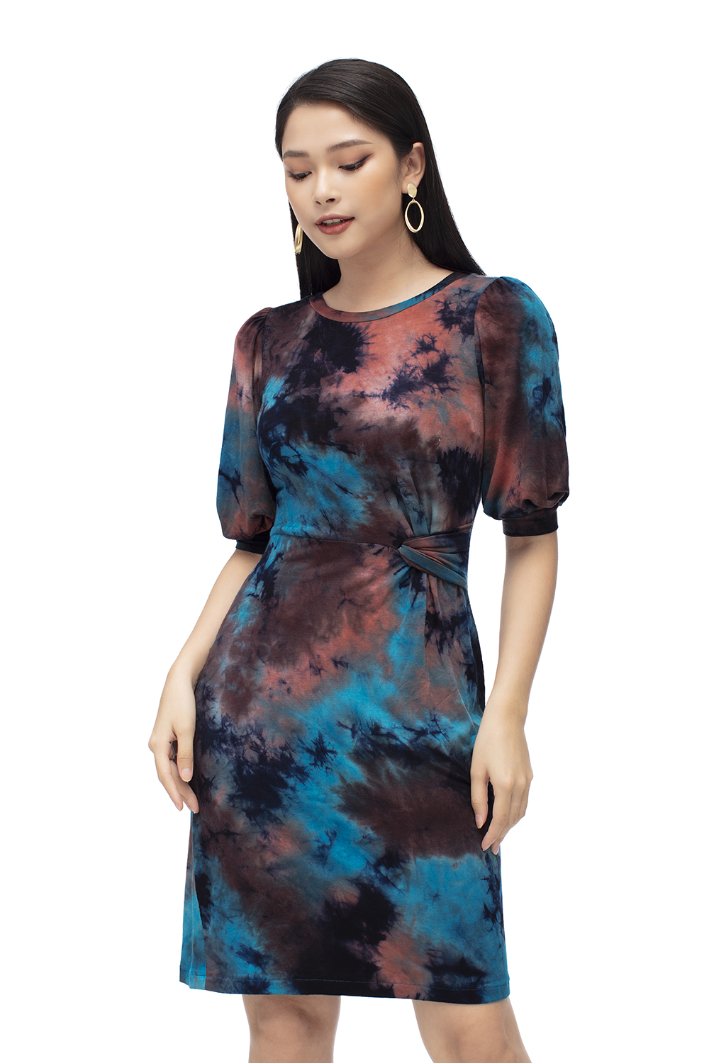 Đầm thun công sở họa tiết tie dye 