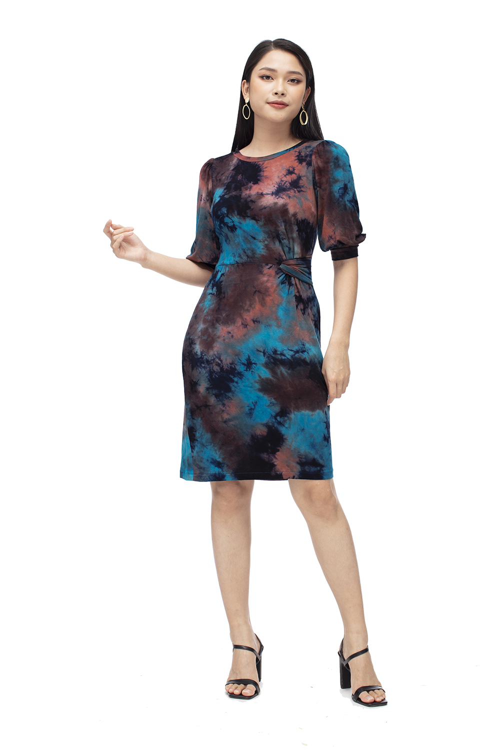 Đầm thun công sở họa tiết tie dye 