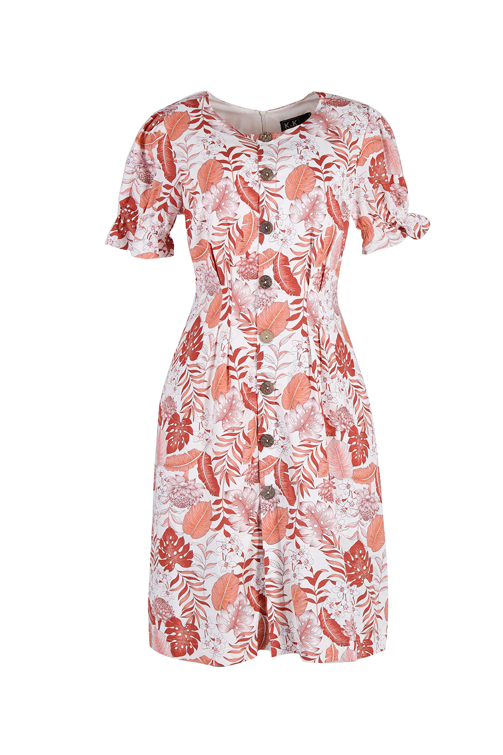 Đầm họa tiết dáng chữ A phối hàng nút 