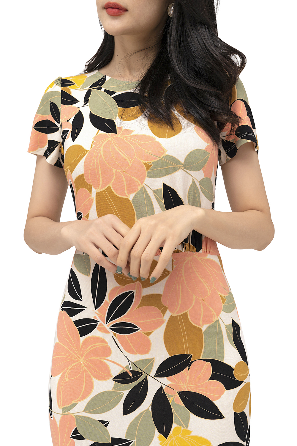 Đầm công sở ôm body họa tiết hoa 