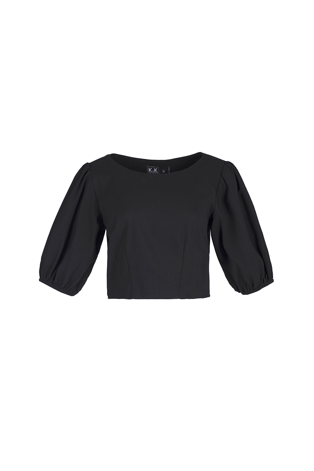 Áo croptop đen cổ tròn tay lỡ 