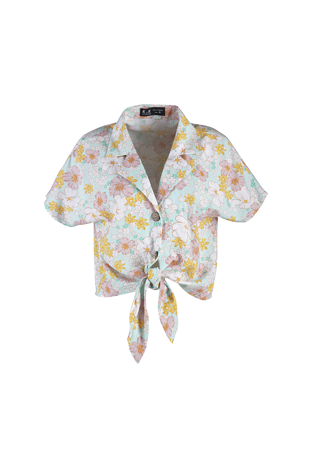 Áo sơ mi họa tiết hè cột eo 