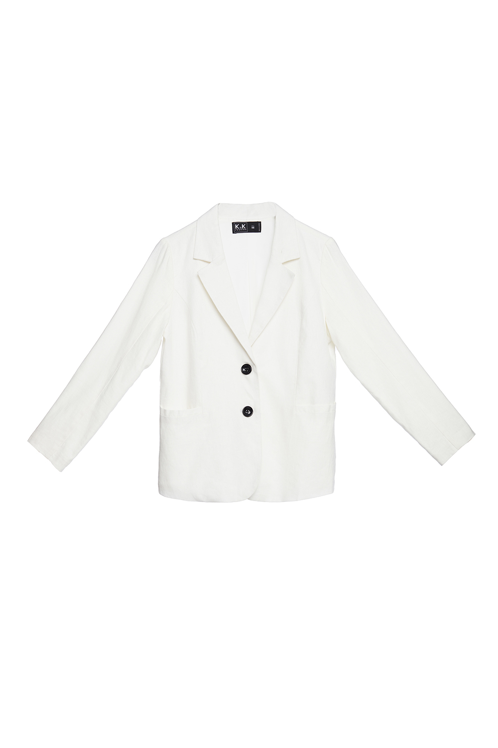 Áo blazer linen trắng tay dài phối túi 
