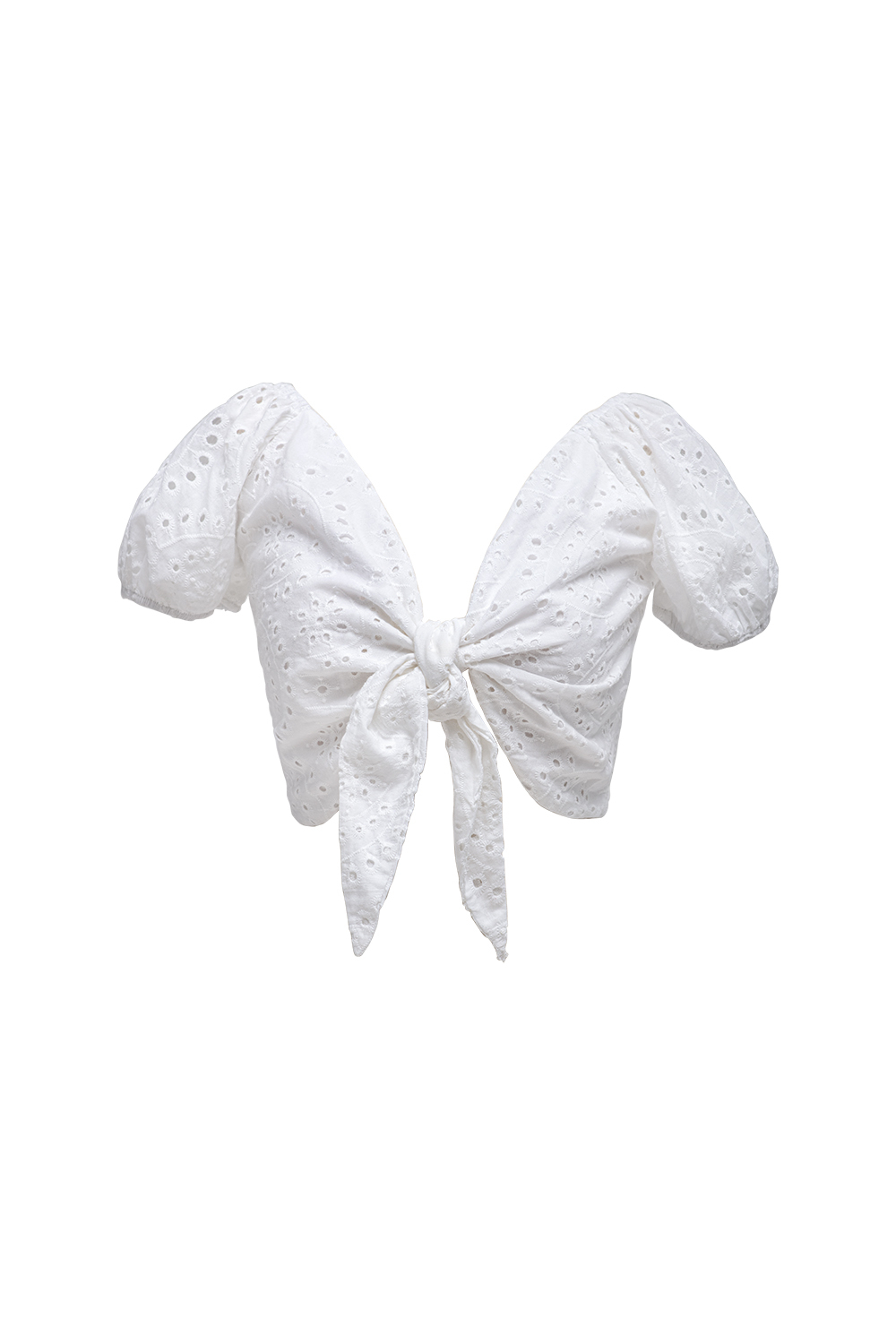 Áo croptop trắng thắt nơ tay phồng