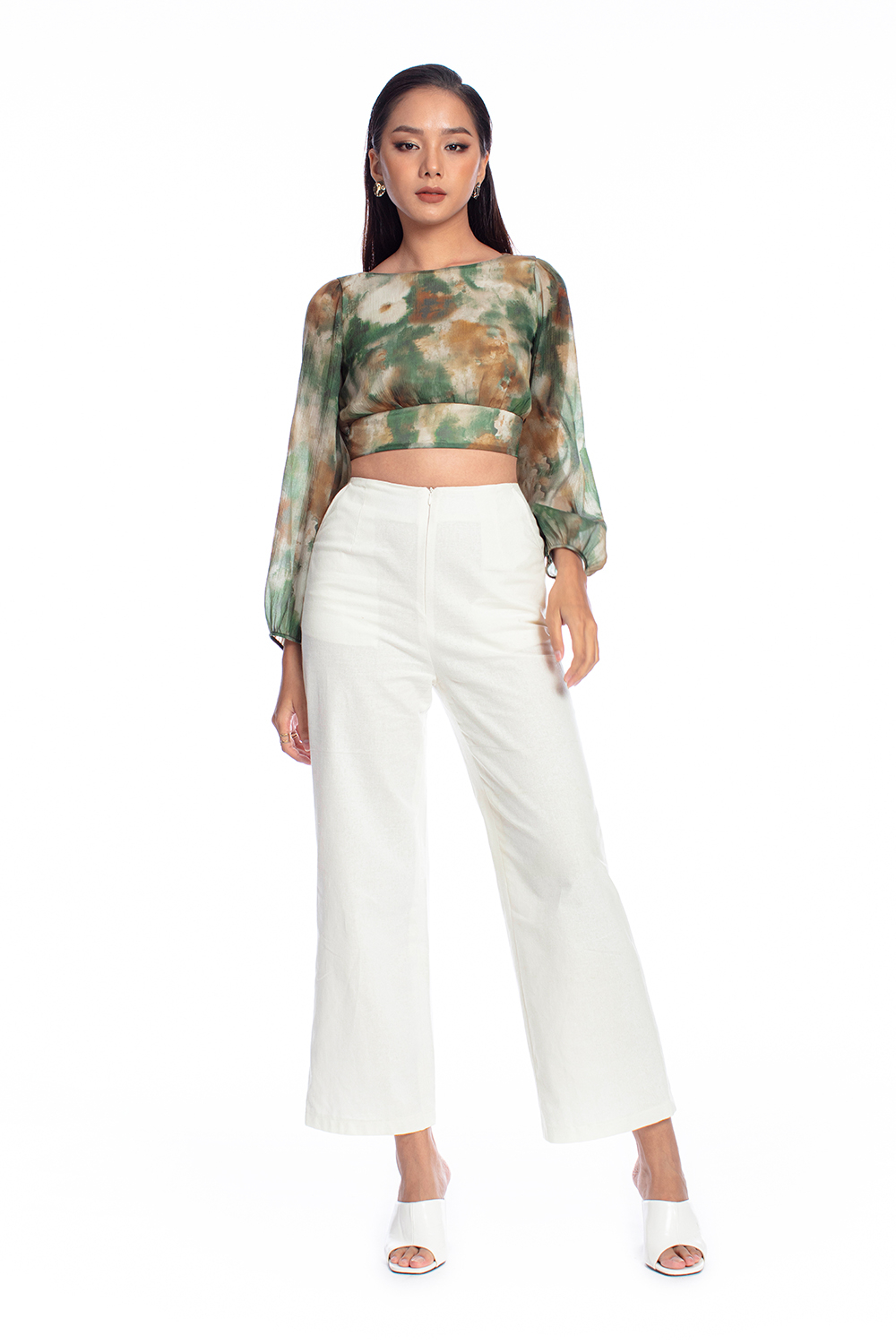 Áo croptop tay dài họa tiết tie dye