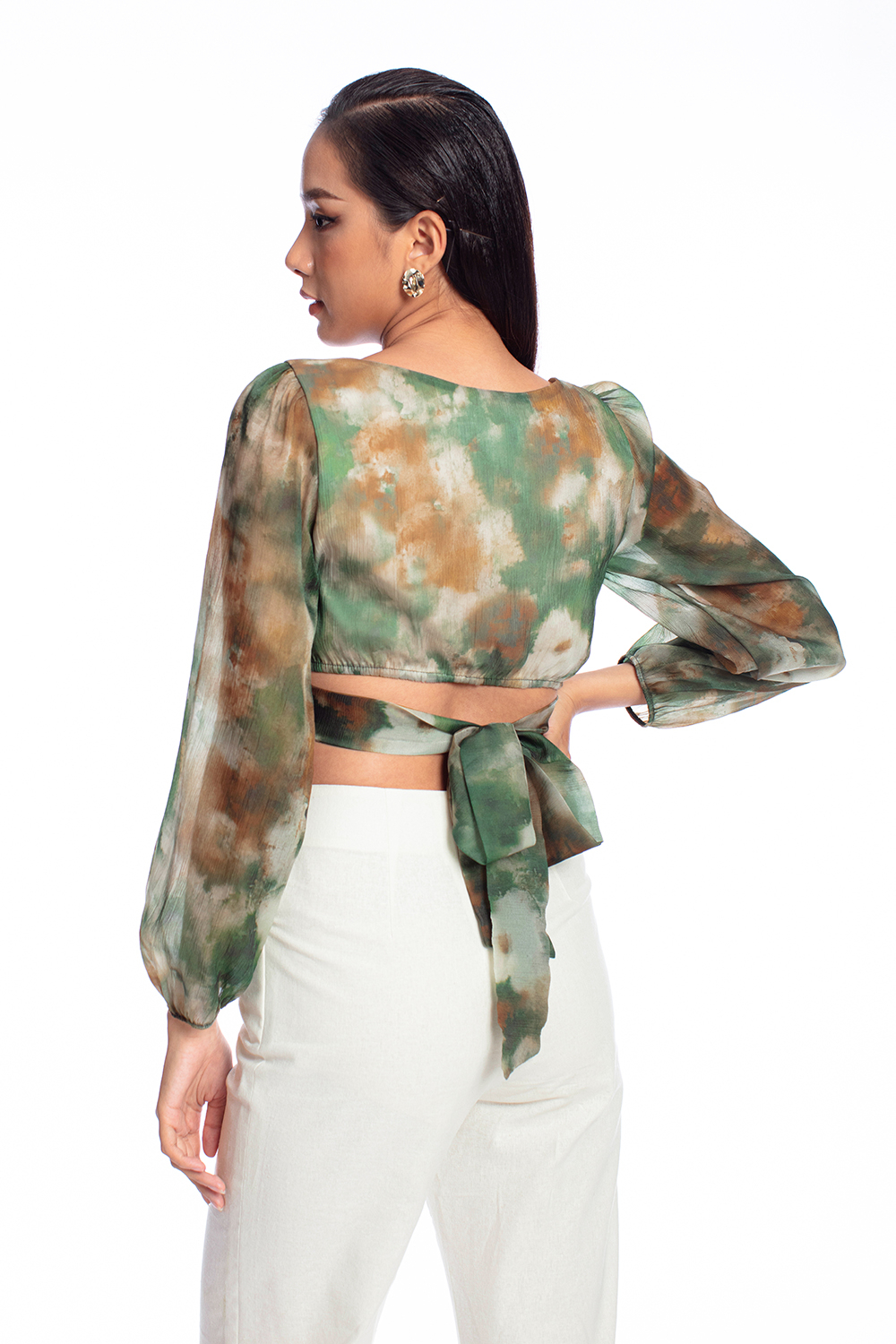 Áo croptop tay dài họa tiết tie dye