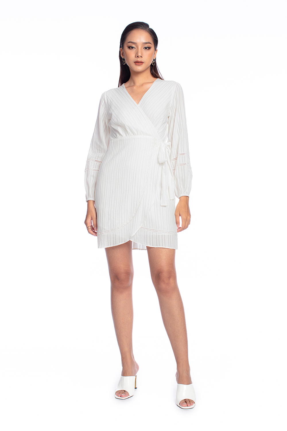 Đầm quấn wrap dress tay dài eo cột nơ 