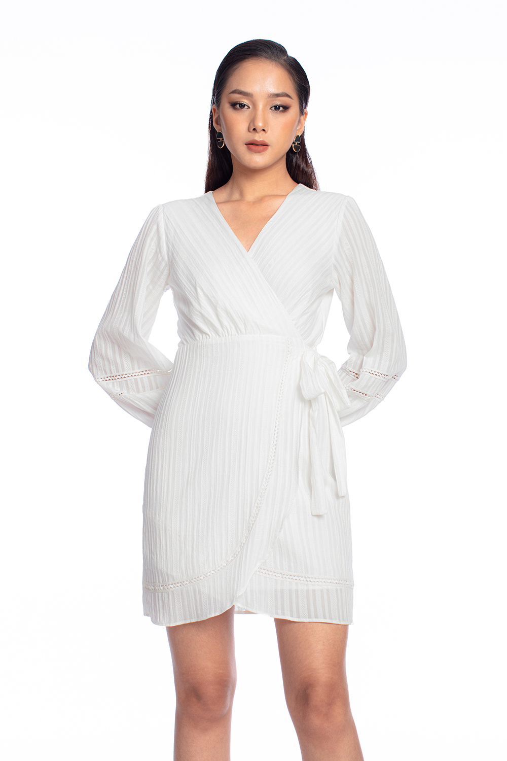 Đầm quấn wrap dress tay dài eo cột nơ 
