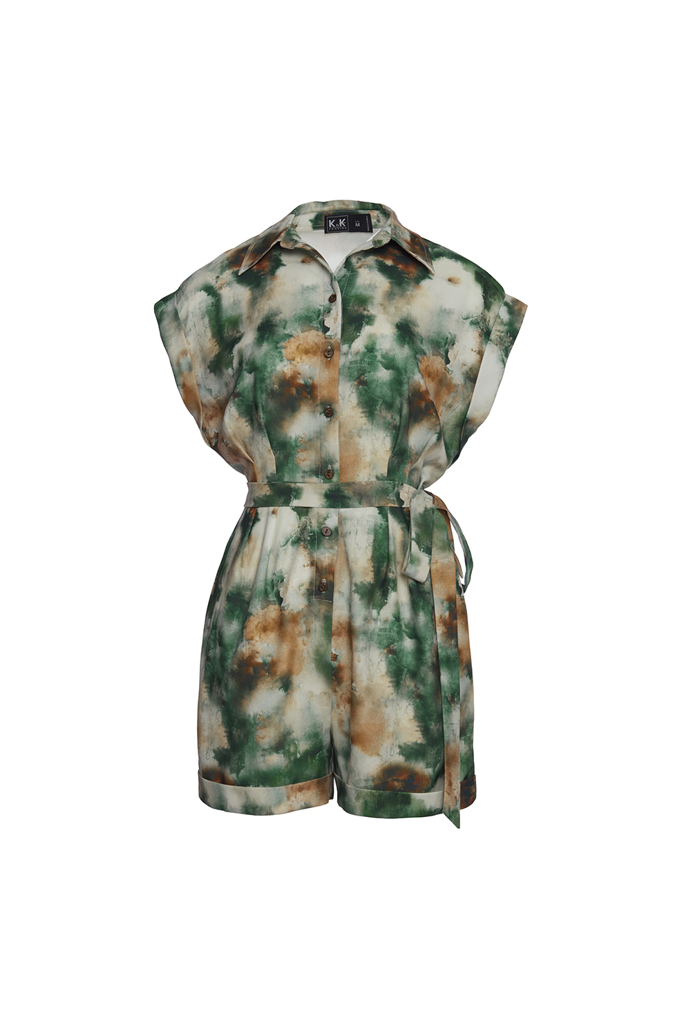 Jumpsuit ngắn họa tiết tie dye eo thắt nơ 