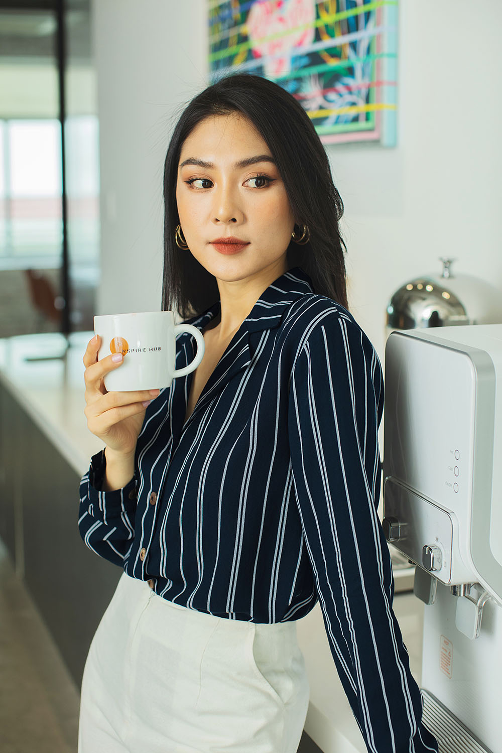 Áo sơ mi công sở nữ kẻ sọc tay dài 