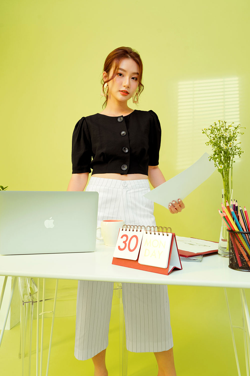 Quần công sở nữ ống rộng culottes kẻ sọc 