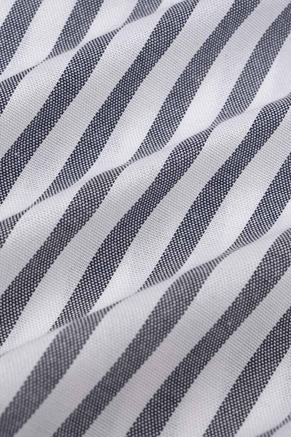 Đầm kẻ sọc cổ sơ mi phối nơ 