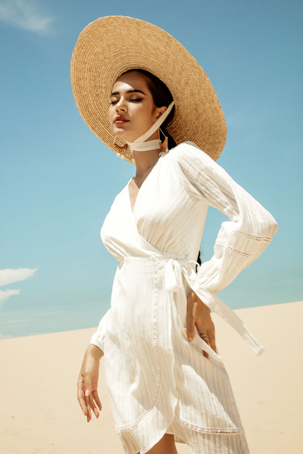 Đầm quấn wrap dress tay dài eo cột nơ 