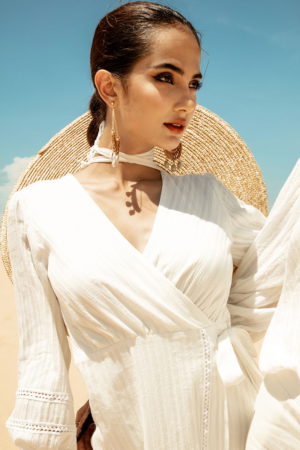 Đầm quấn wrap dress tay dài eo cột nơ 