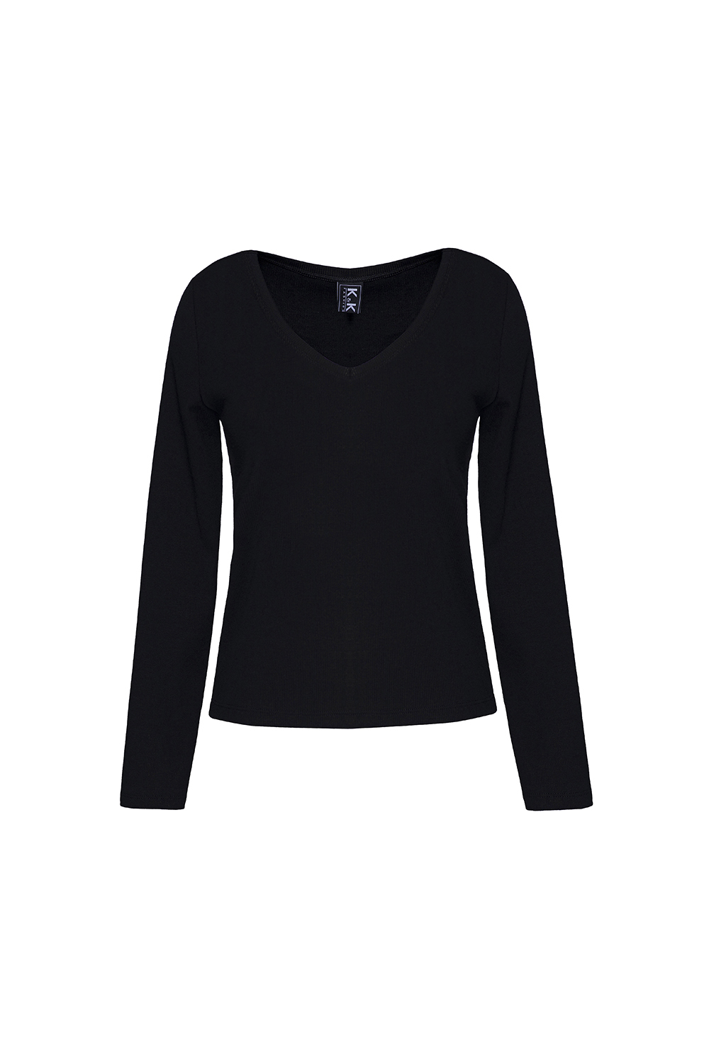 Áo thun đen tay dài cổ V 