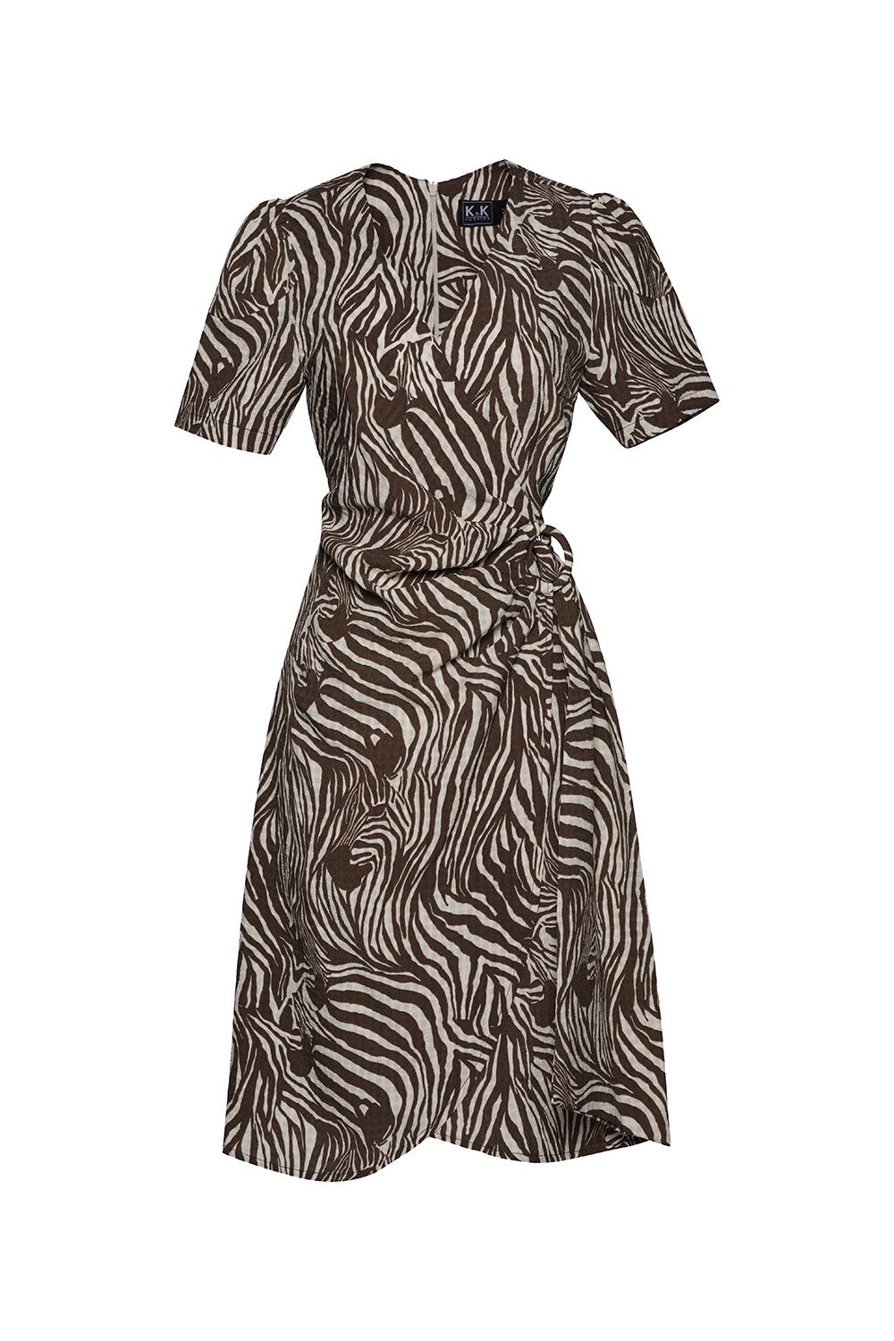 Đầm wrap dress họa tiết eo đính khuyên tròn 