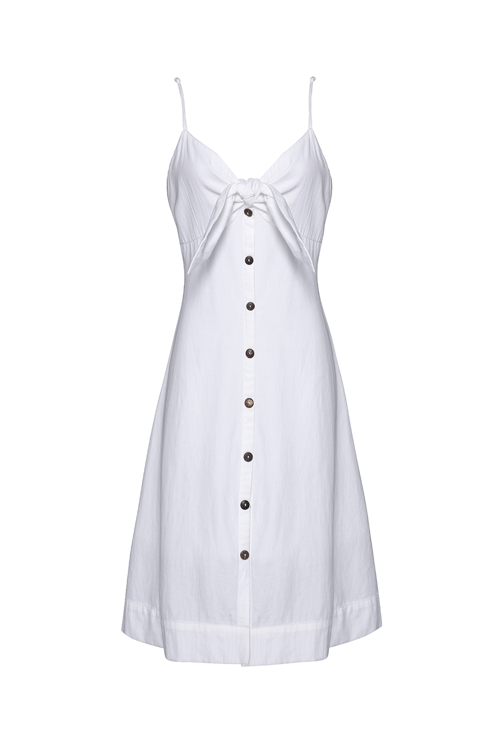 Đầm trắng hai dây đính nút phối nơ