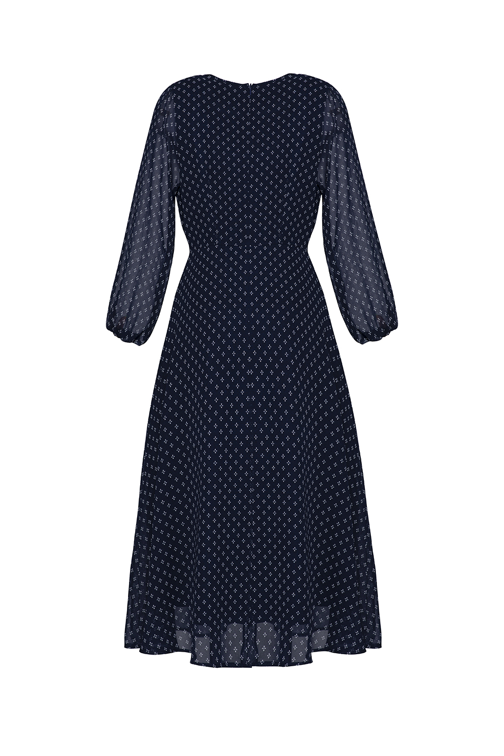 Đầm xòe họa tiết tay lỡ nhấn eo 