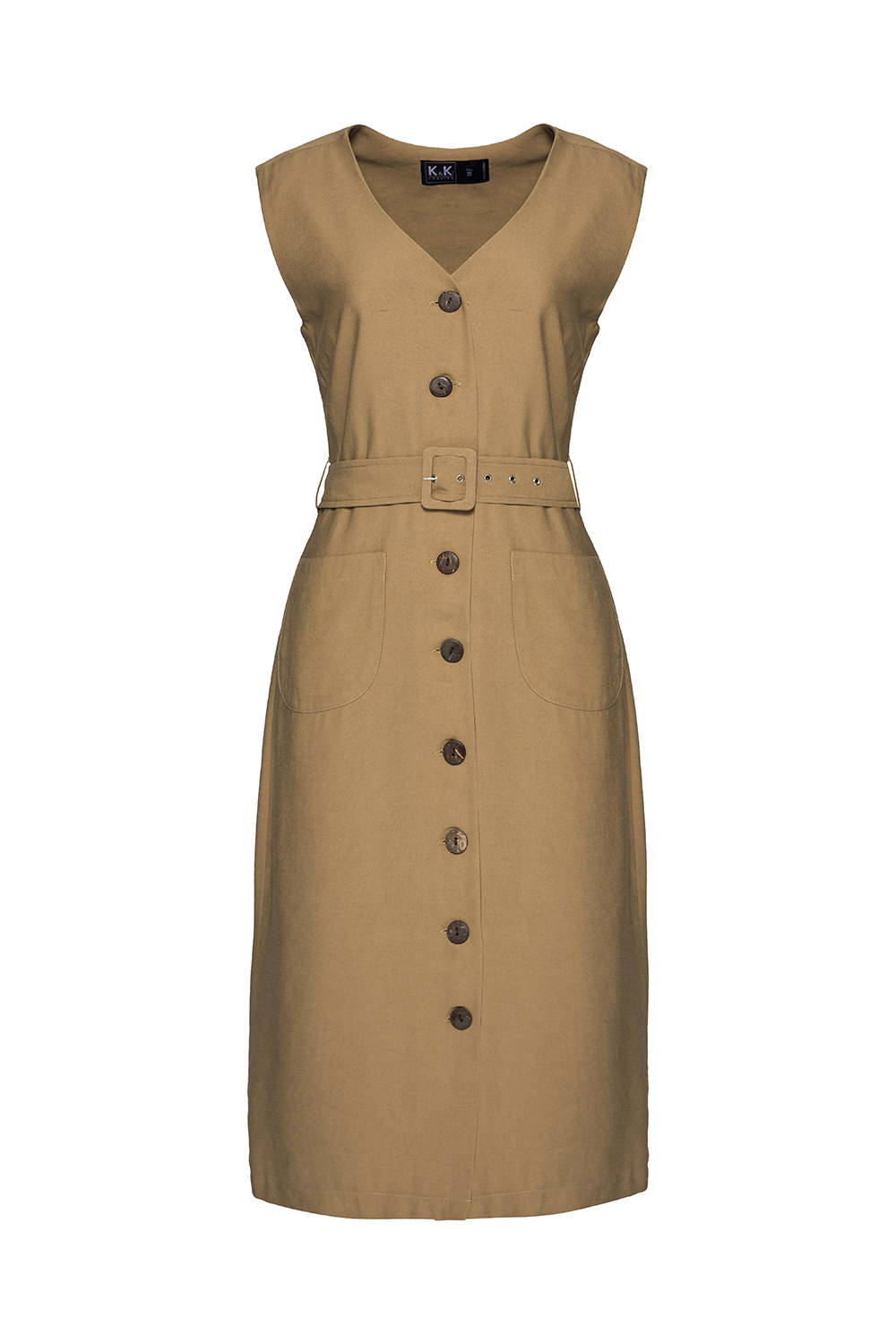 Đầm ôm sát nách cài nút kèm thắt lưng 