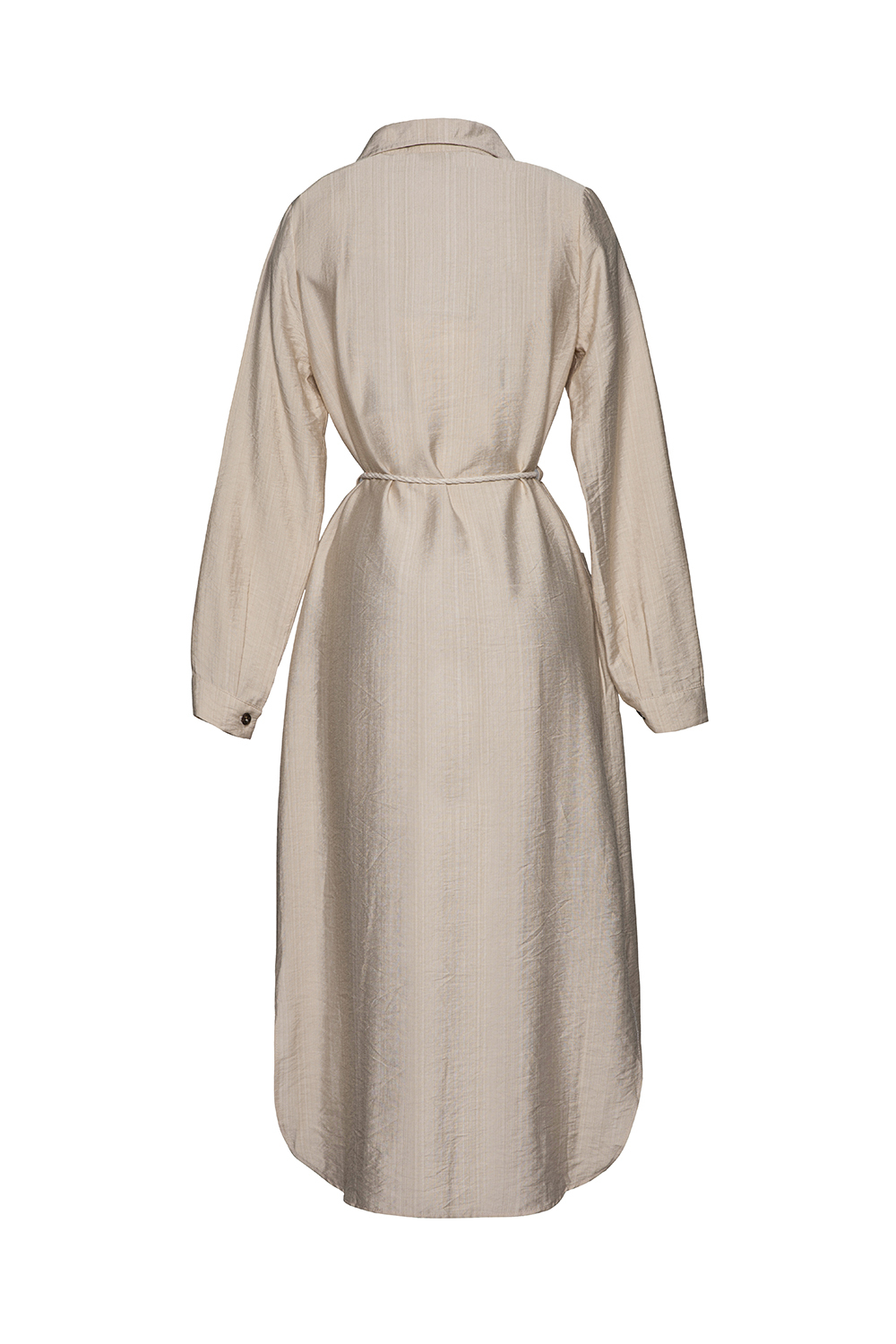 Đầm sơ mi tay dài phối nơ eo 