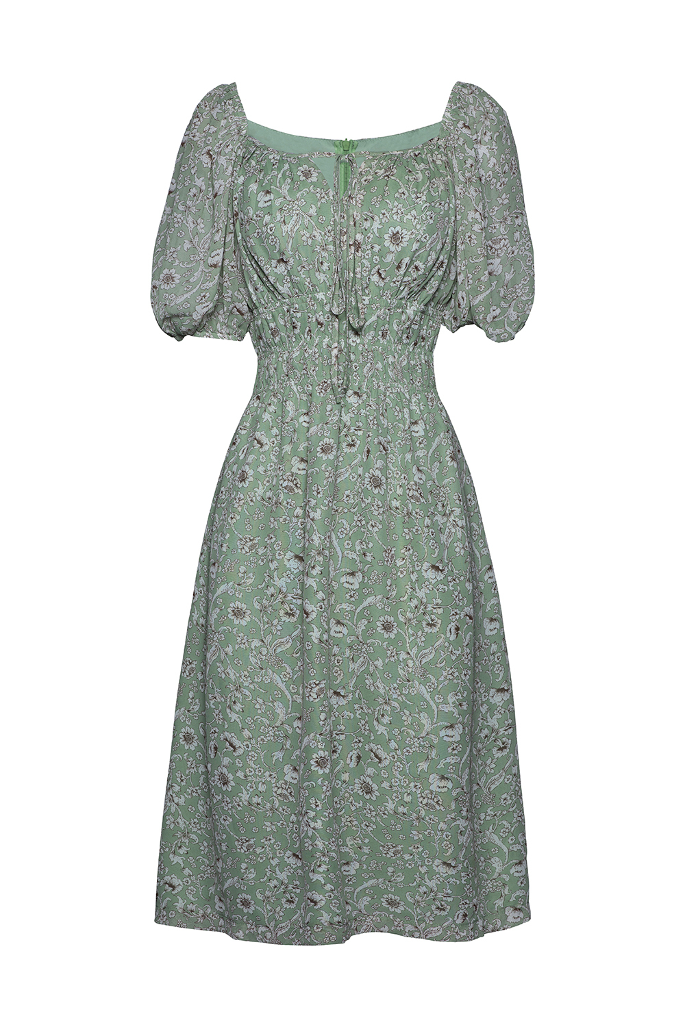 Đầm xòe hoa nhí nhấn eo cao 