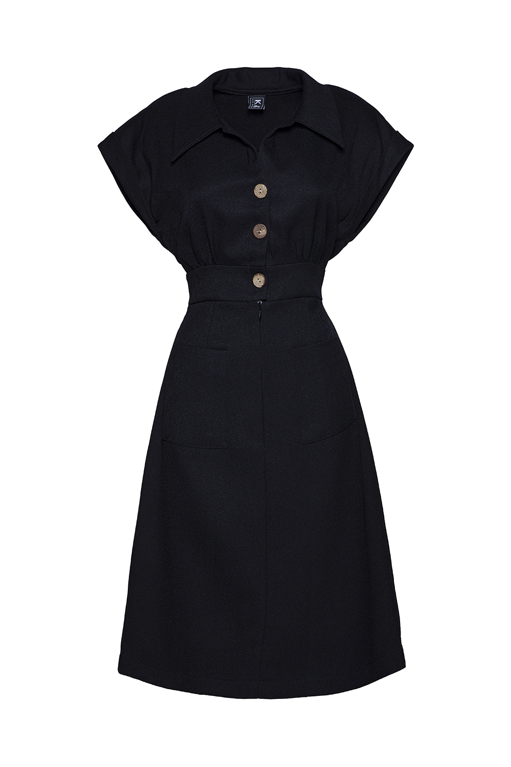 Đầm đen dáng chữ A cổ sơ mi 