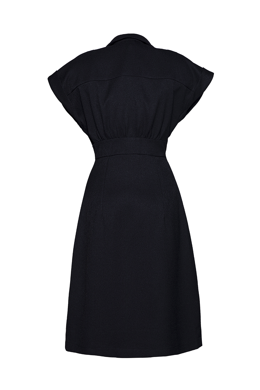 Đầm đen dáng chữ A cổ sơ mi 