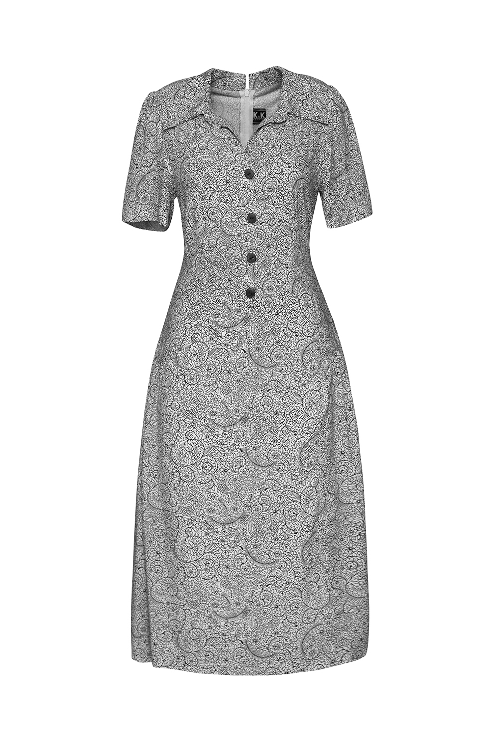 Đầm hoa form chữ A cổ sơ mi phối nút 