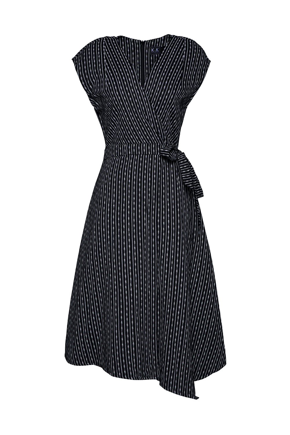 Đầm wrap dress buộc nơ họa tiết kẻ sọc 