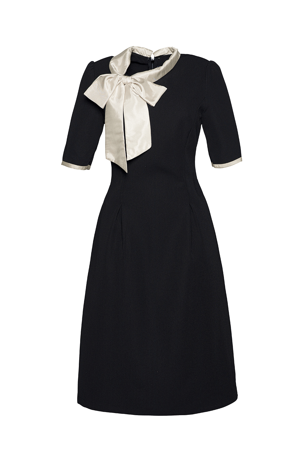 Đầm chữ A tay lửng phối nơ cổ 