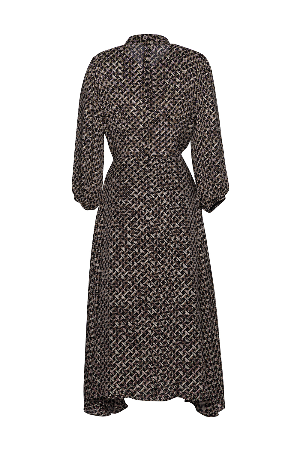 Đầm xòe dáng dài họa tiết phối nơ cổ 