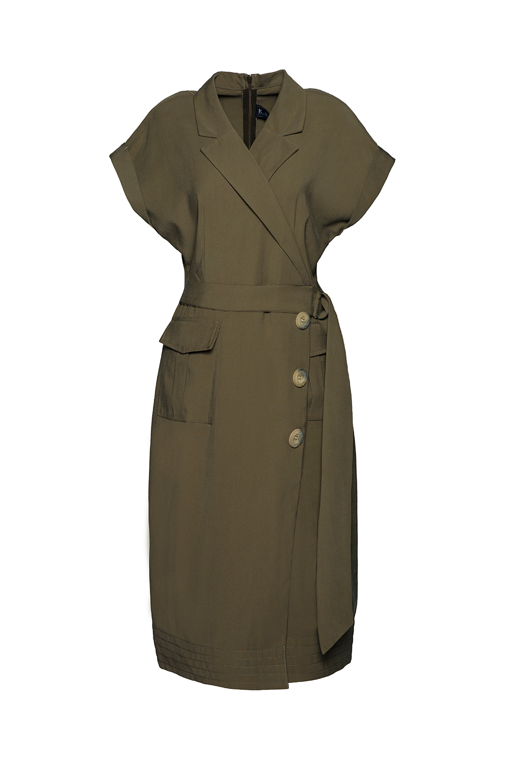 Đầm chữ A đắp chéo đính nút nhấn eo 