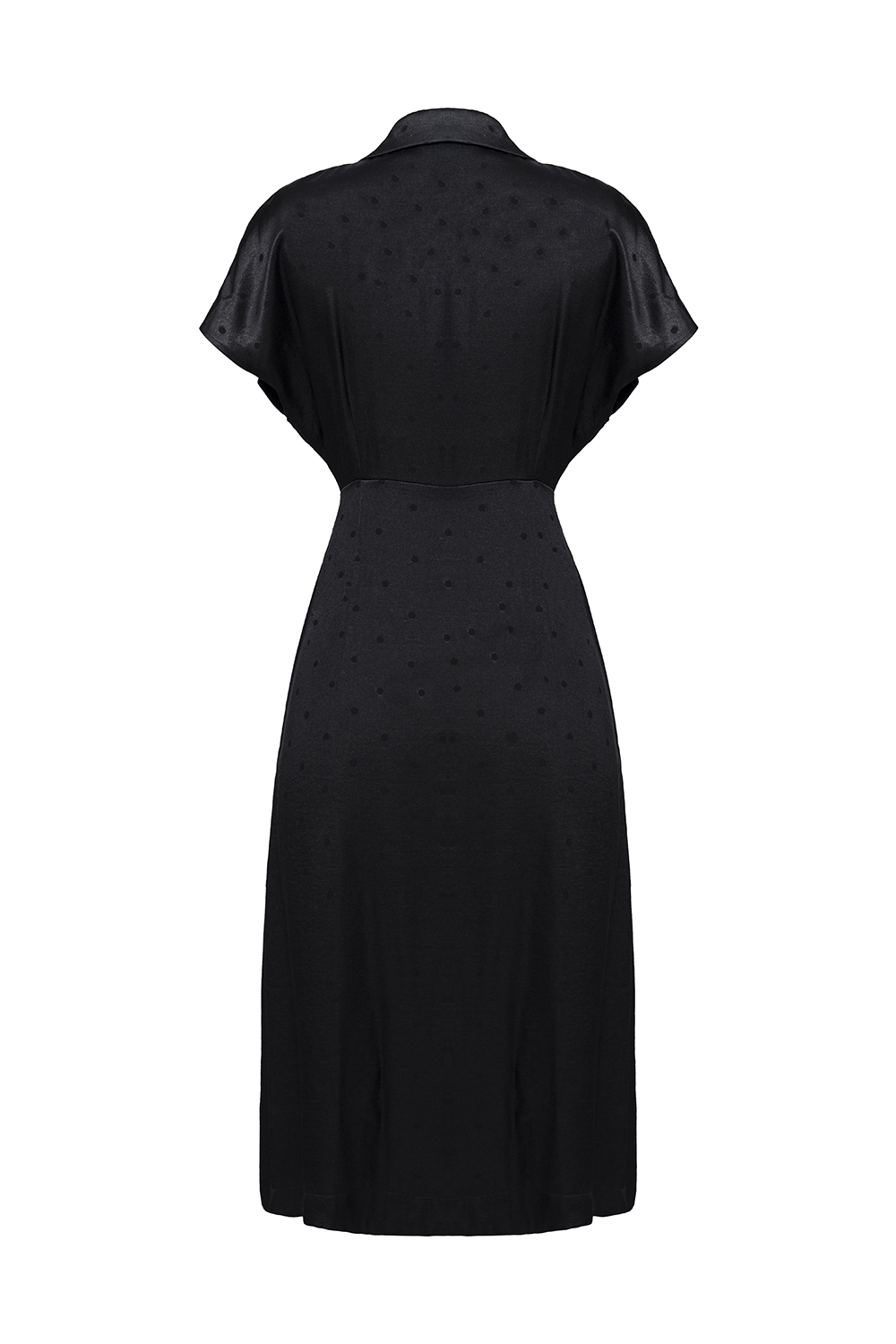 Đầm sơ mi dáng dài màu đen chấm bi 