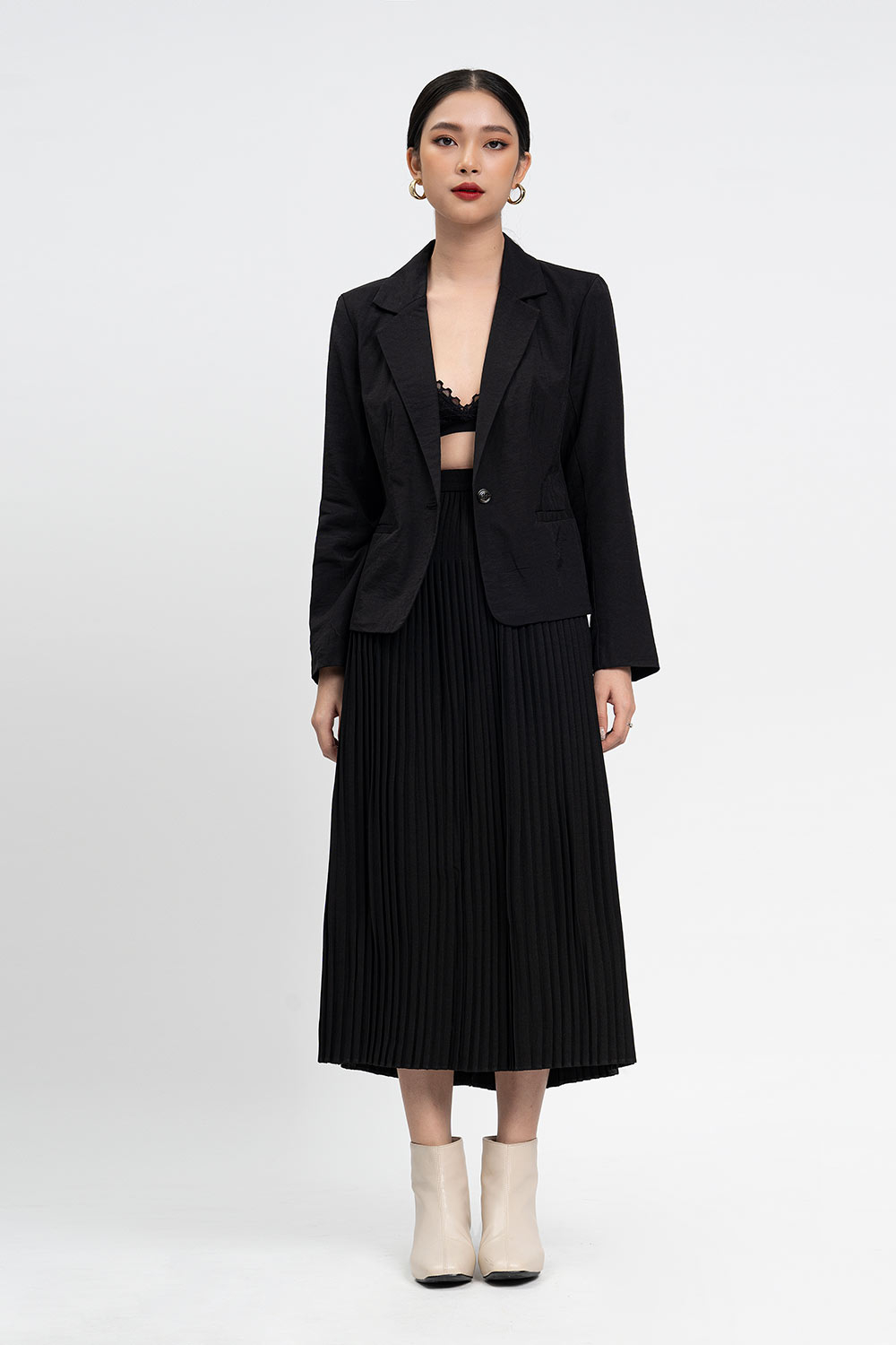 Áo khoác blazer đen 2 lớp túi mổ 