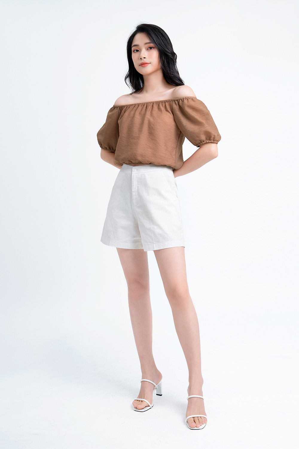 Áo croptop trễ vai bo chun 