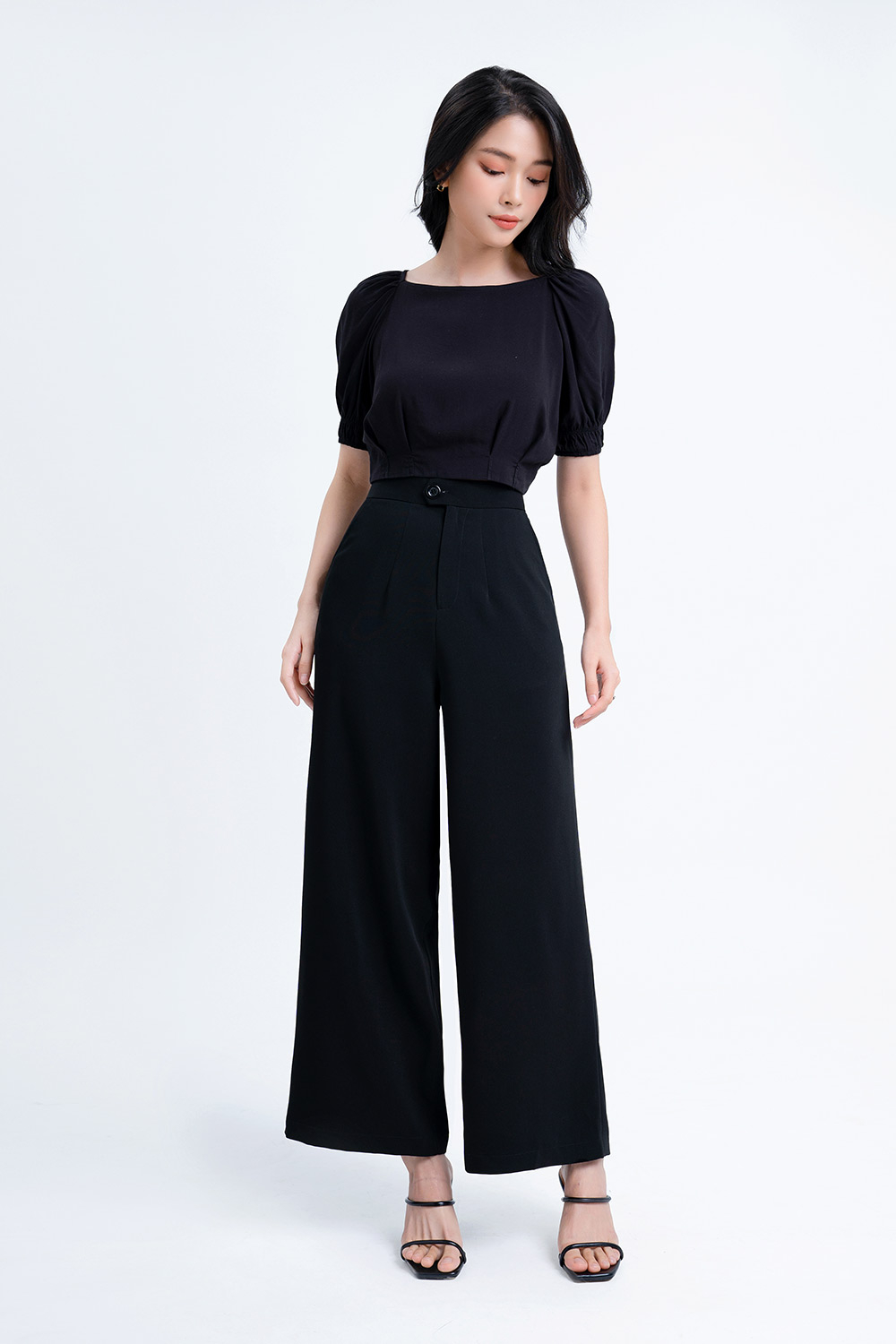 Quần suông dài ống rộng lưng cao 