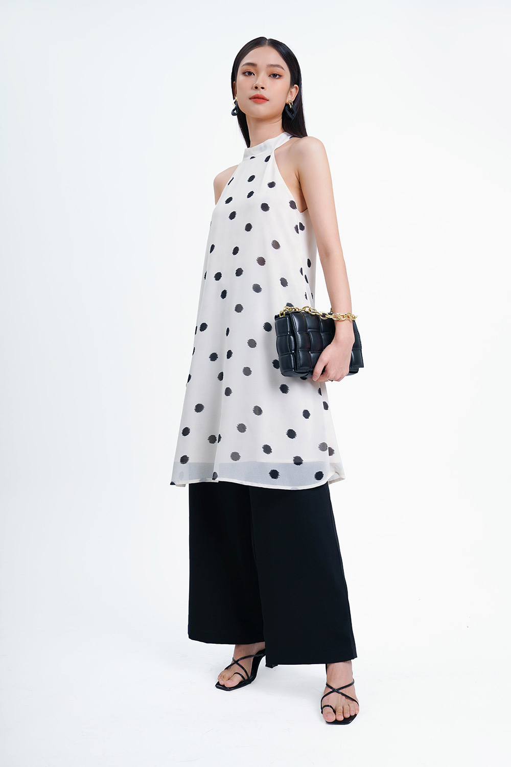 Quần suông dài ống rộng lưng cao 