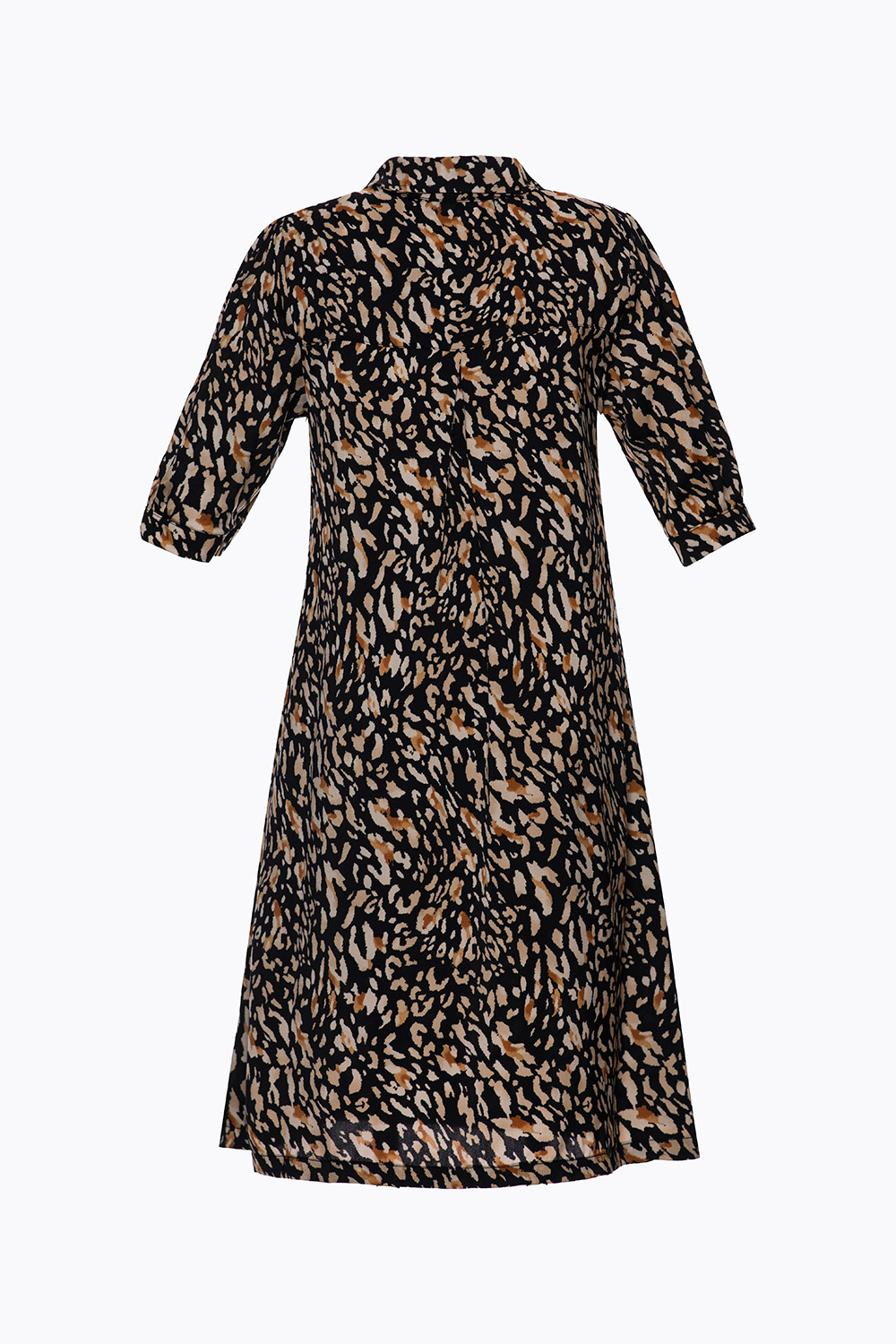 Đầm sơ mi họa tiết dáng suông 