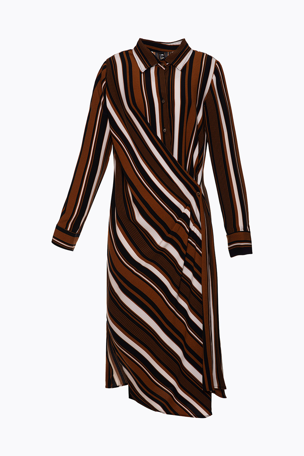 Đầm kẻ dáng suông vạt đắp chéo xẻ tà 