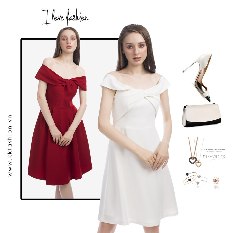 Đầm xòe đi tiệc cổ cách điệu HL11-18