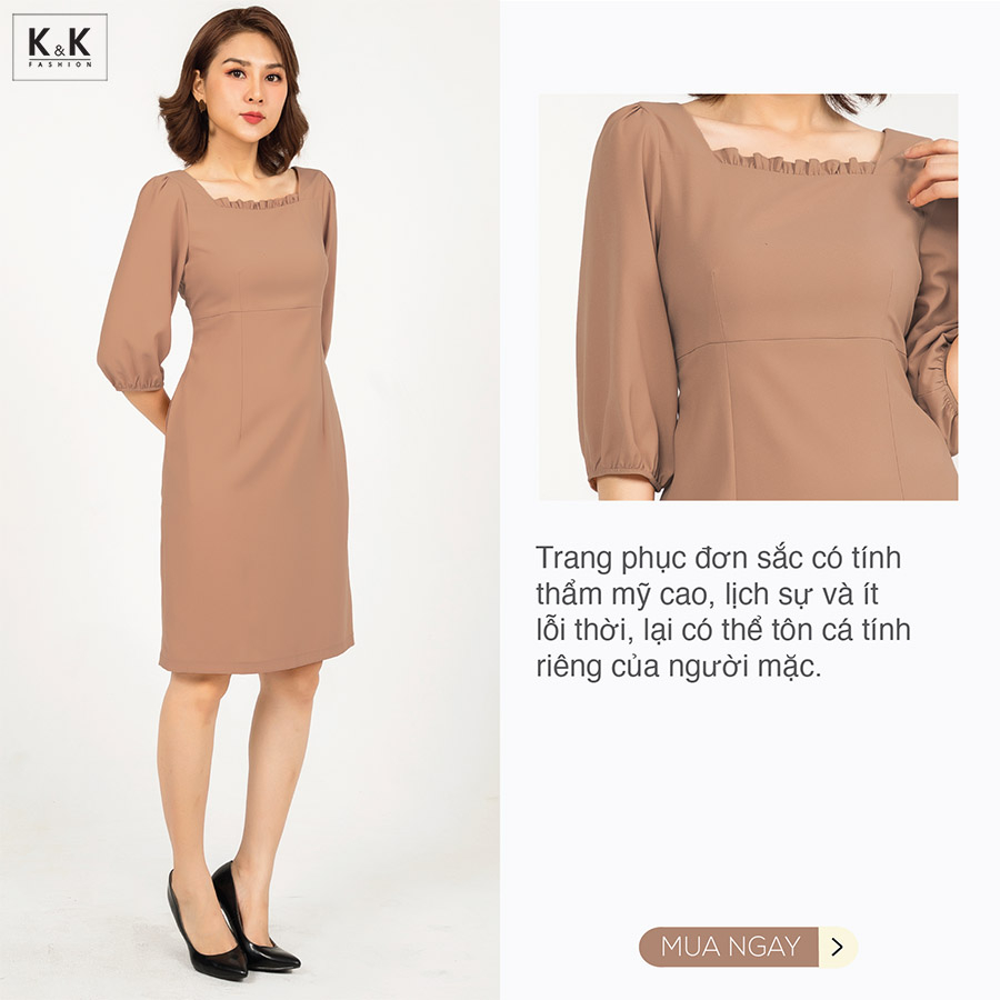 Đầm chữ A cổ vuông tay lửng KK91-03