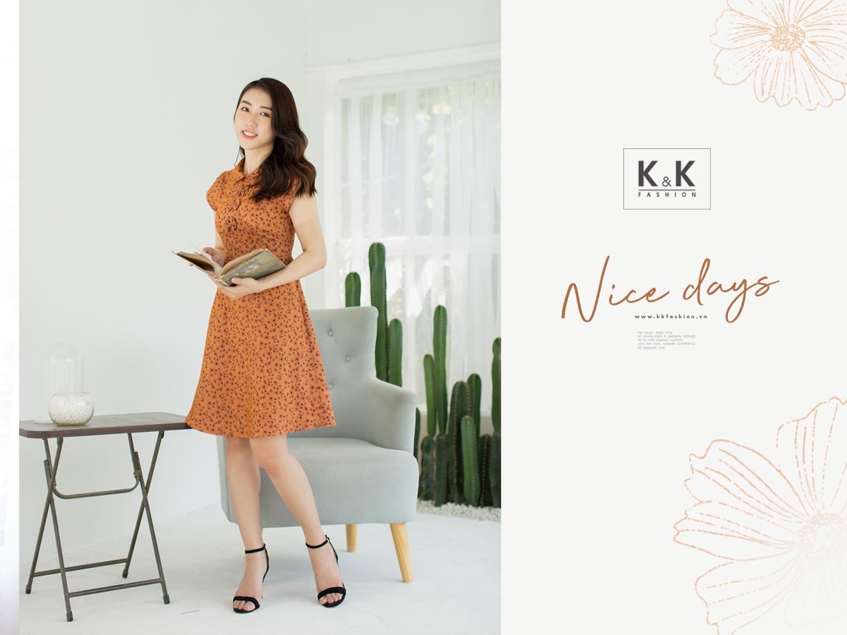 Đầm xòe chữ A tay hến cách điệu HL12-18