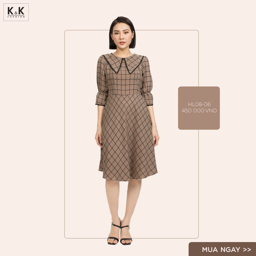 Đầm xòe cổ sen cách điệu HL08-06