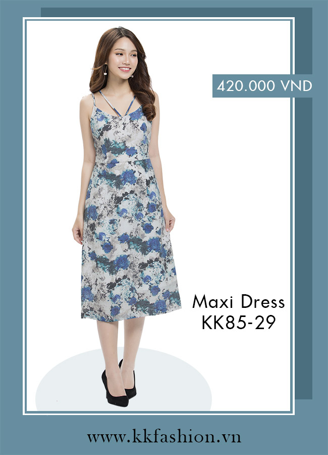 Đầm maxi hoa hai dây KK85-29