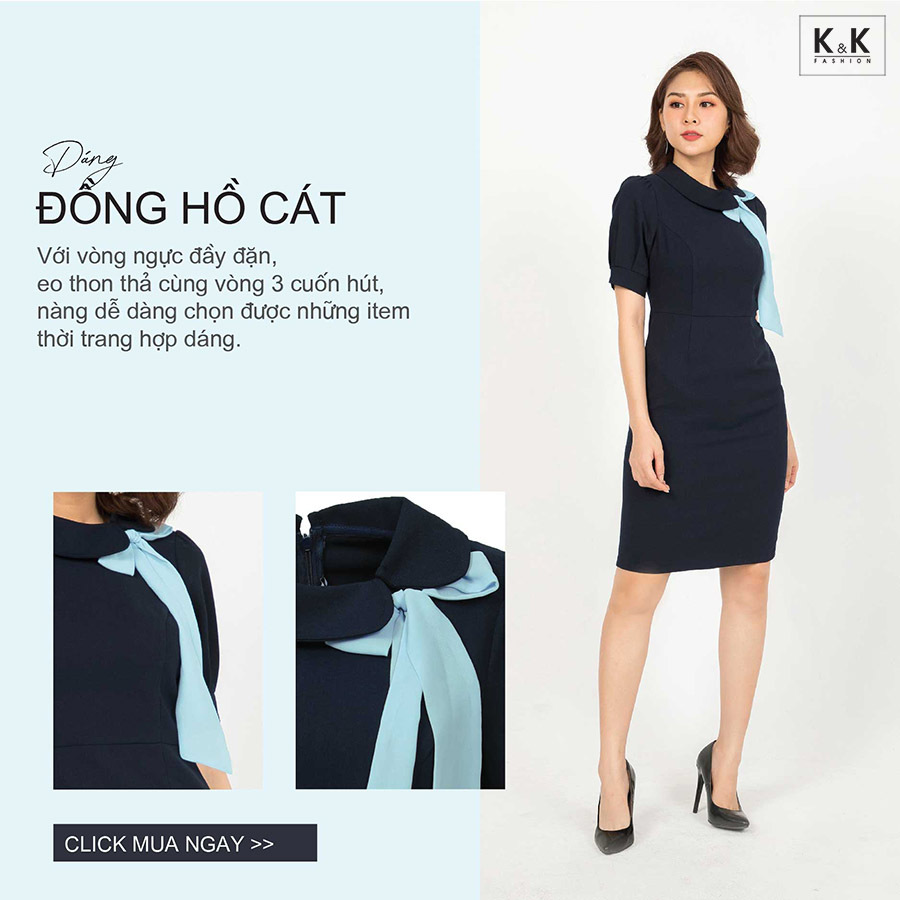 Đầm ôm body cổ sen cách điệu phối nơ KK90-37