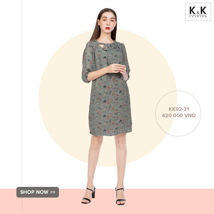 Đầm suông cổ thuyền phối nơ KK92-31